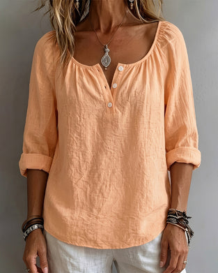 Solid-Color Half-Button Blouse