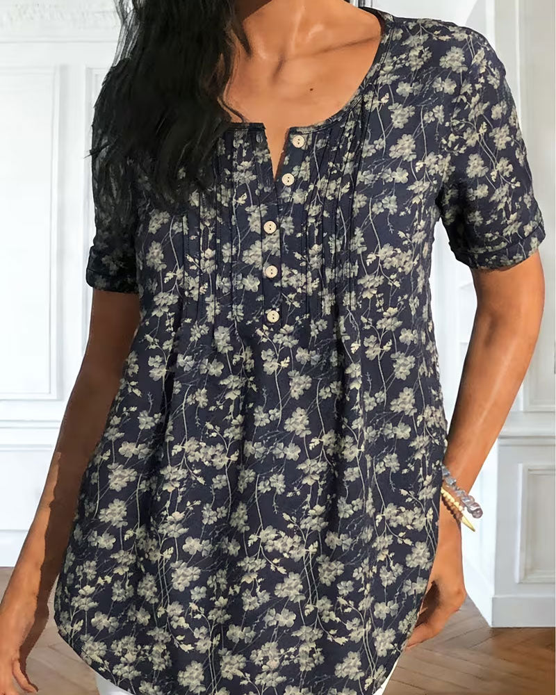 Vintage Shirred Floral Blouse