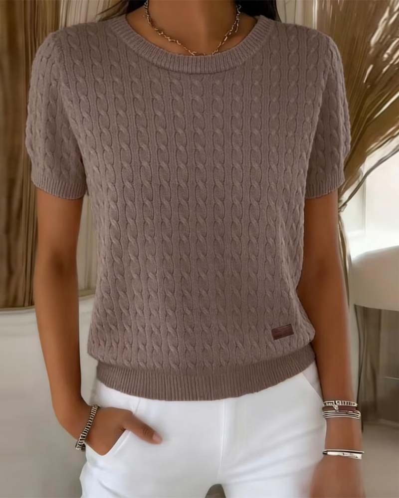 Crewneck Short Sleeve Solid Casual Pullover