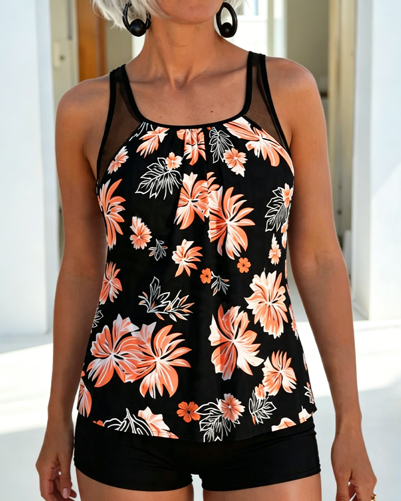 Tummy-Covering Printed Tankini