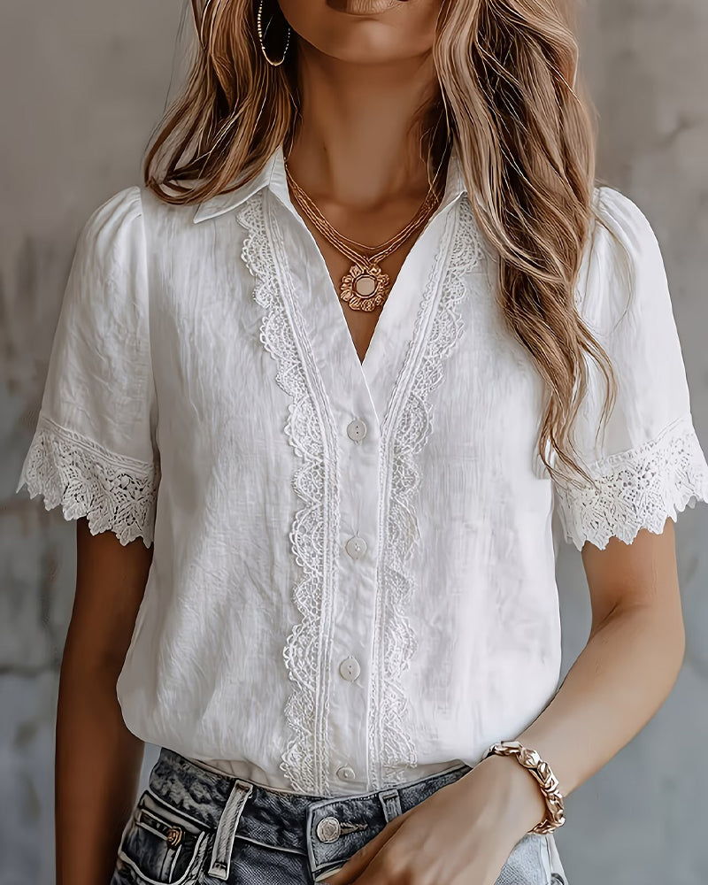 Lace Collar Patchwork Shirt