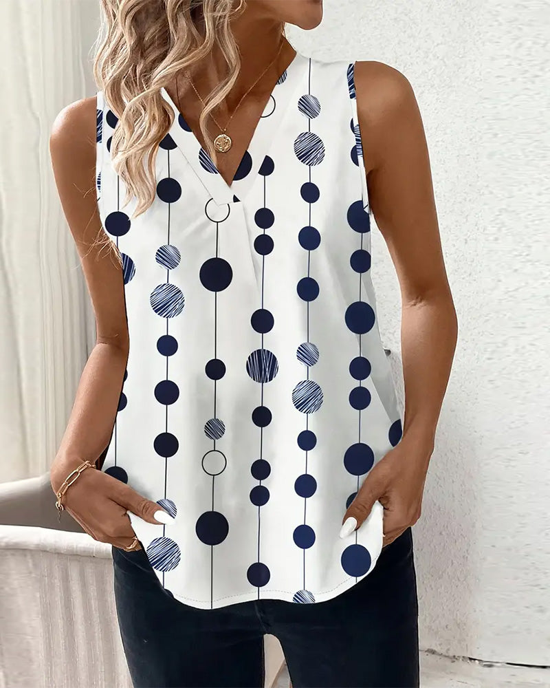 Casual Polka Dot Print Sleeveless T-Shirt