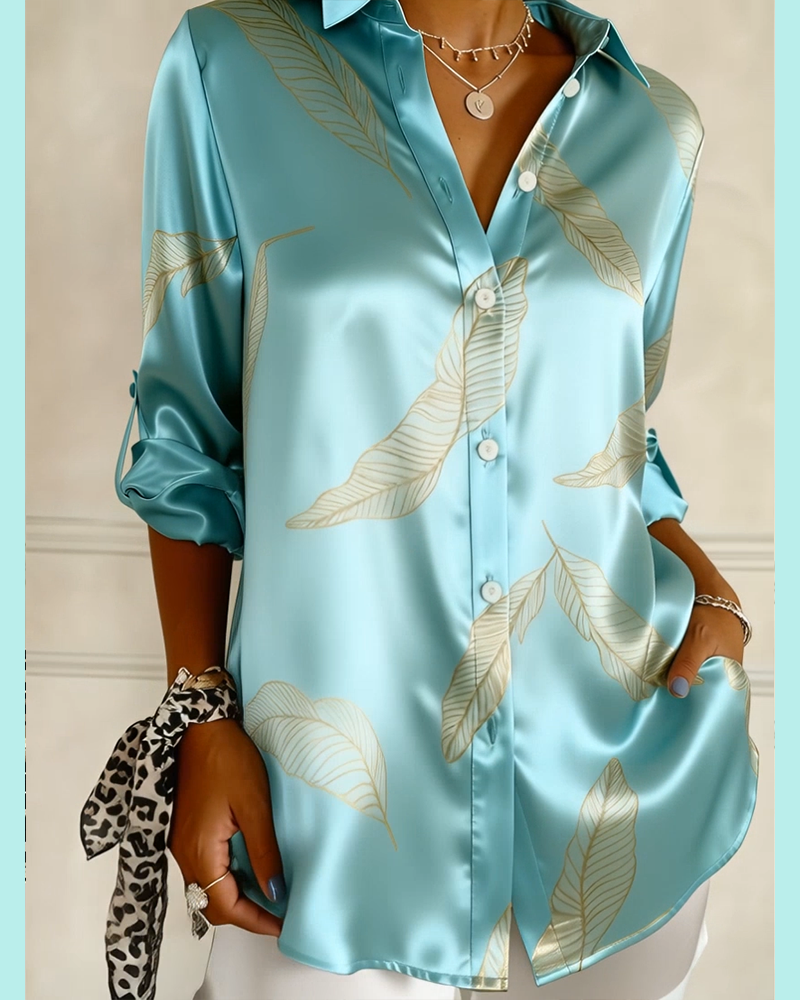 Elegant Collar Printed Satin Shirt