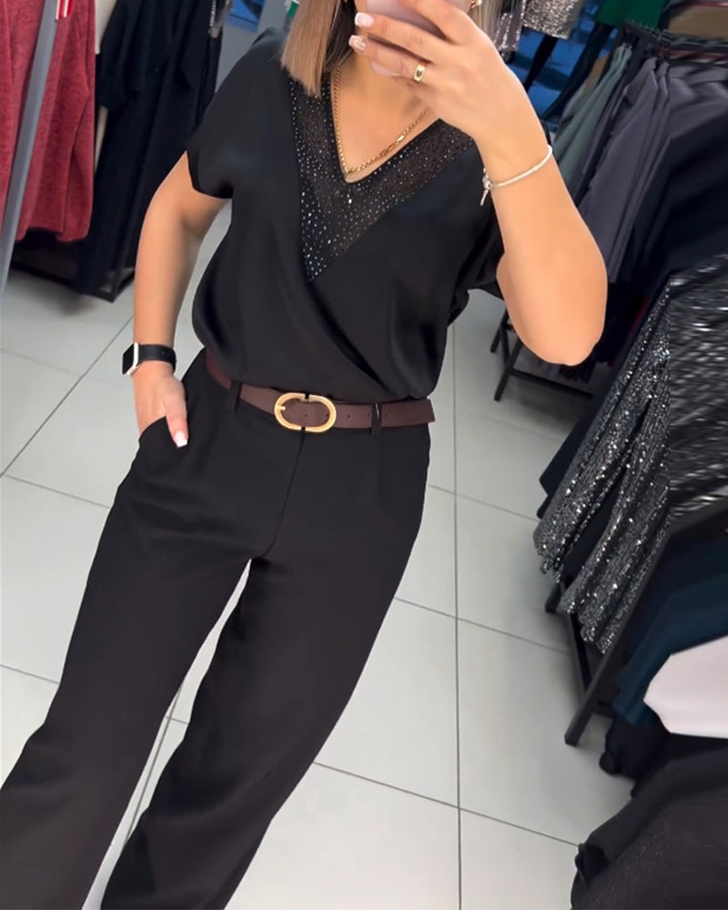 V-neck short-sleeve casual top