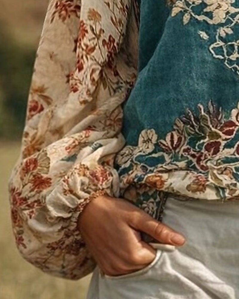 Floral Embroidered Puff-Sleeve Blouse