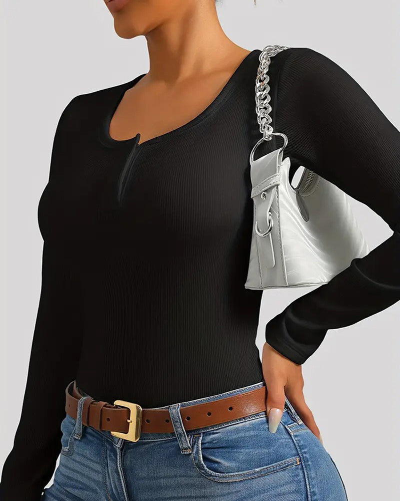 Chic U-Neck Padded Ribbed Top