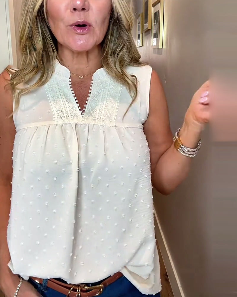 V-Neck Lace Patchwork Sleeveless Tank Top