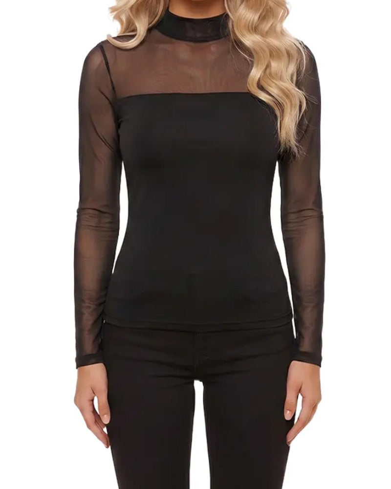 Mesh Fitted Long Sleeve Top