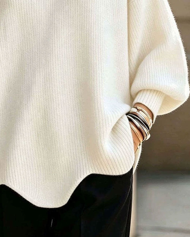 Solid Color Lapel Pullover