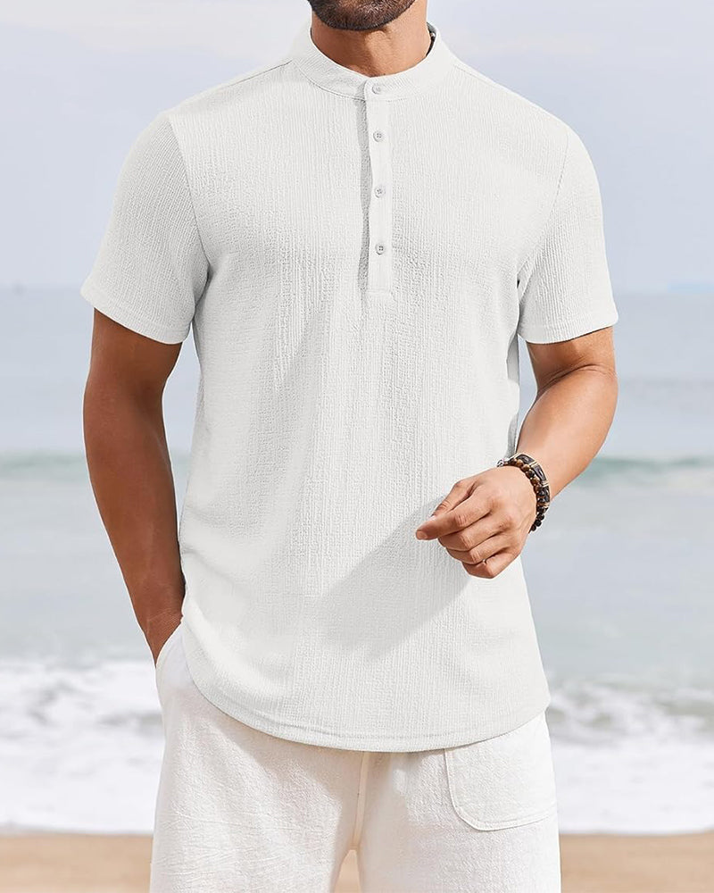 Solid Color Loose Henley Shirt