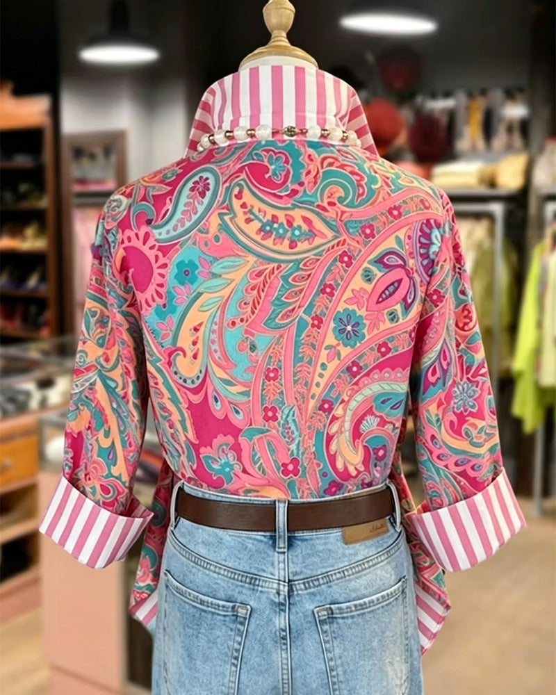 Patchwork Floral Print Casual Blouse