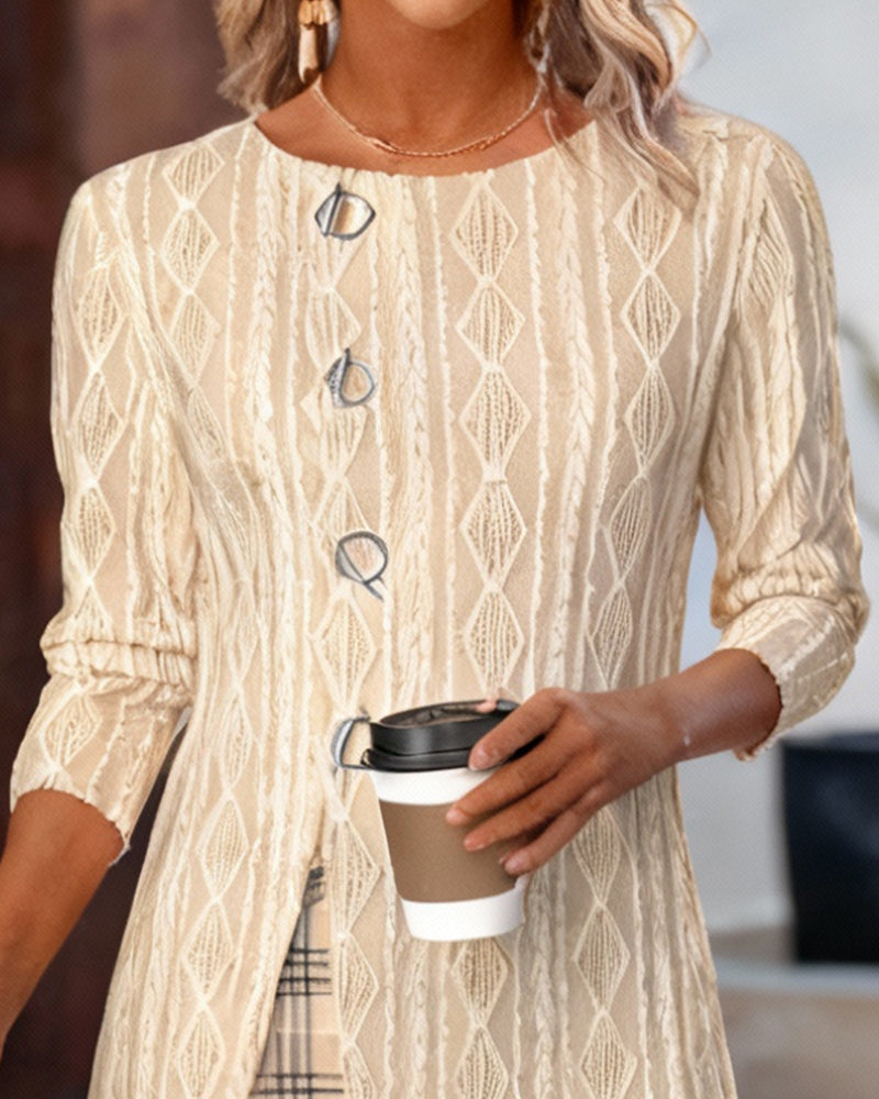 Plaid Patchwork Round Neck Top