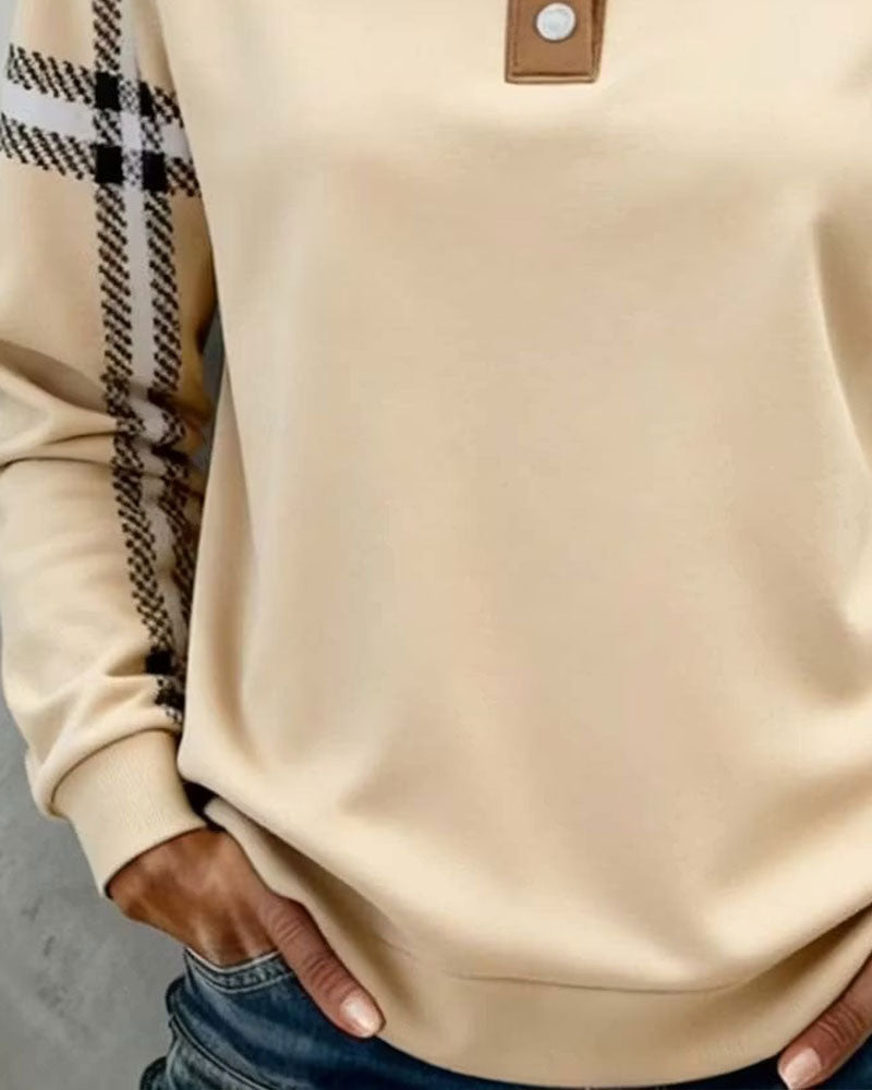 Turtleneck Button Striped Long Sleeve Sweatshirt