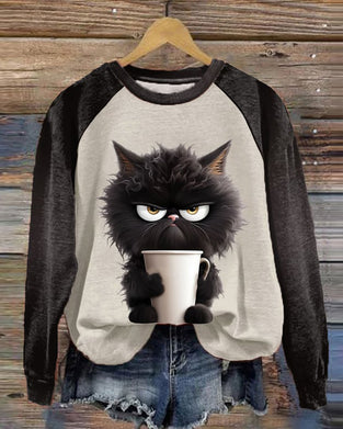 Cat Loose Color Block Sweatshirt