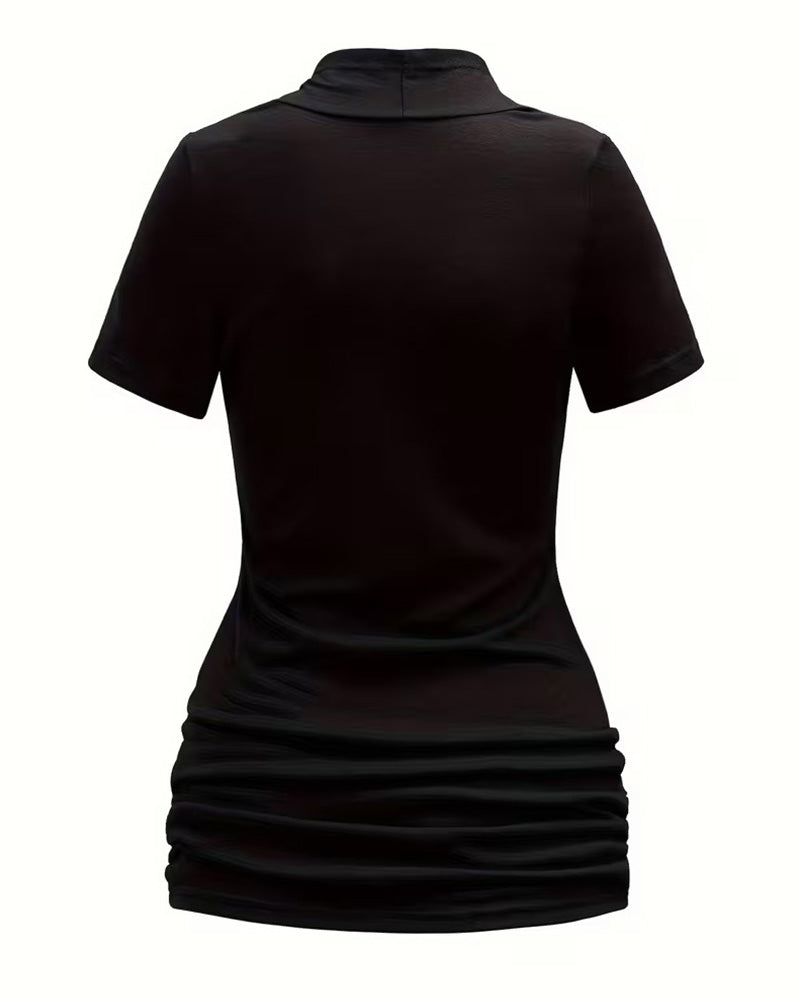 Casual Ruched Fitted Short Sleeve Blouse