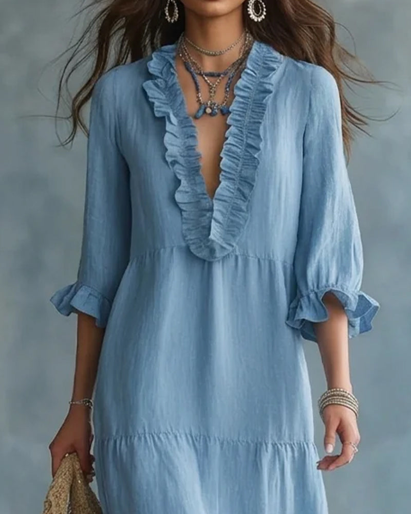 V-Neck Ruffle Tiered Long Dress