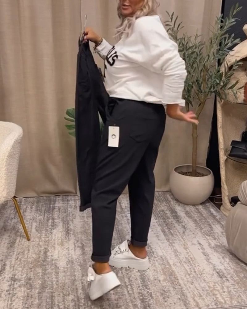 Letter print v-neck casual sweatshirt