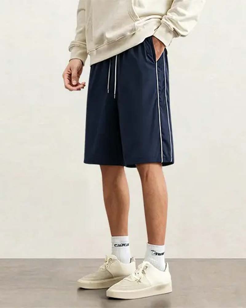 Double White Stripe Knee-Length Casual Shorts