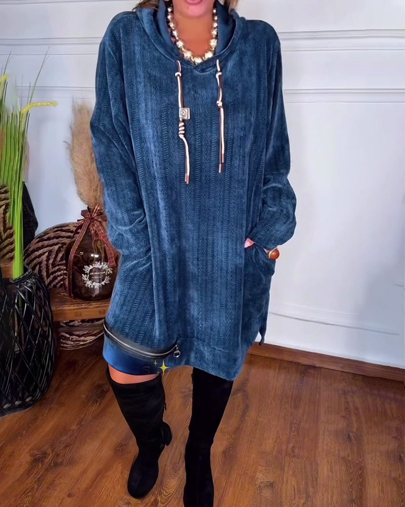 Casual Hooded Loose Solid Color Dress