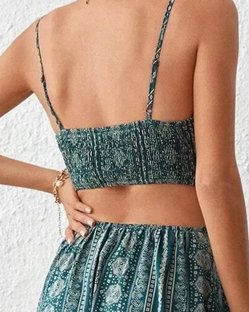 Ethnic Print Hollow Out Slit Strappy Long Dress