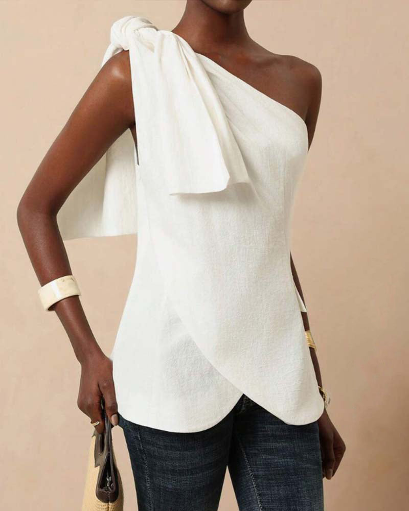Off-Shoulder Cross Tie Design Blouse