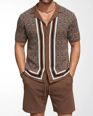 Short-Sleeve Cardigan And Shorts Two-Piece Set