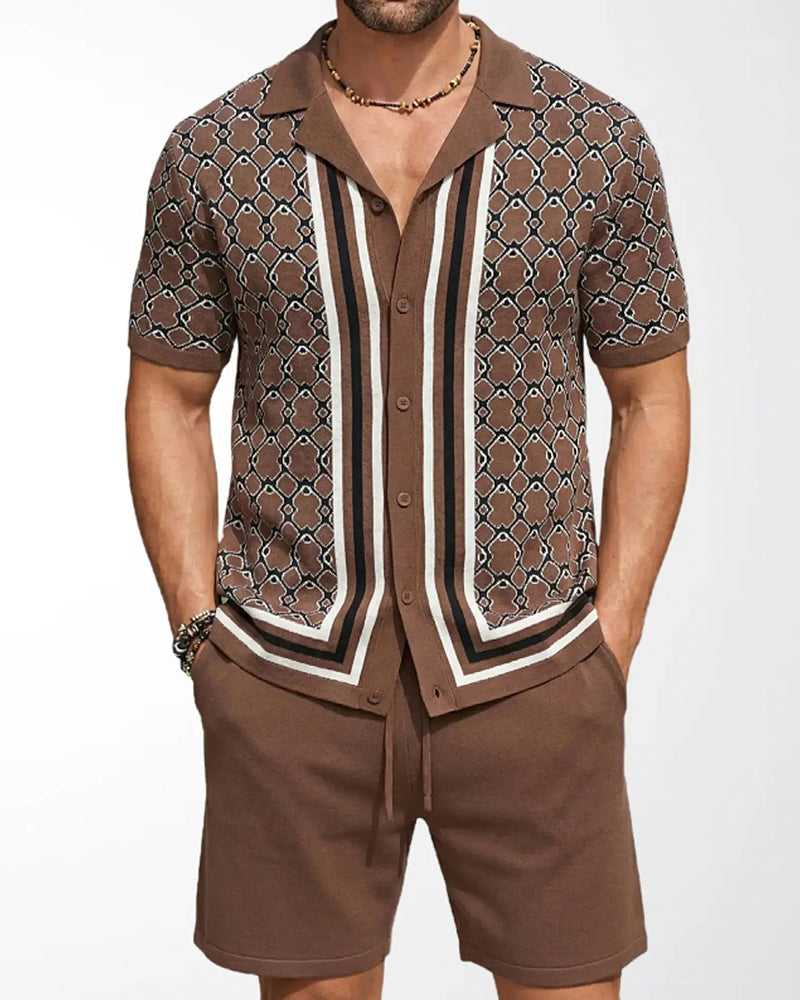 Short-Sleeve Cardigan And Shorts Two-Piece Set