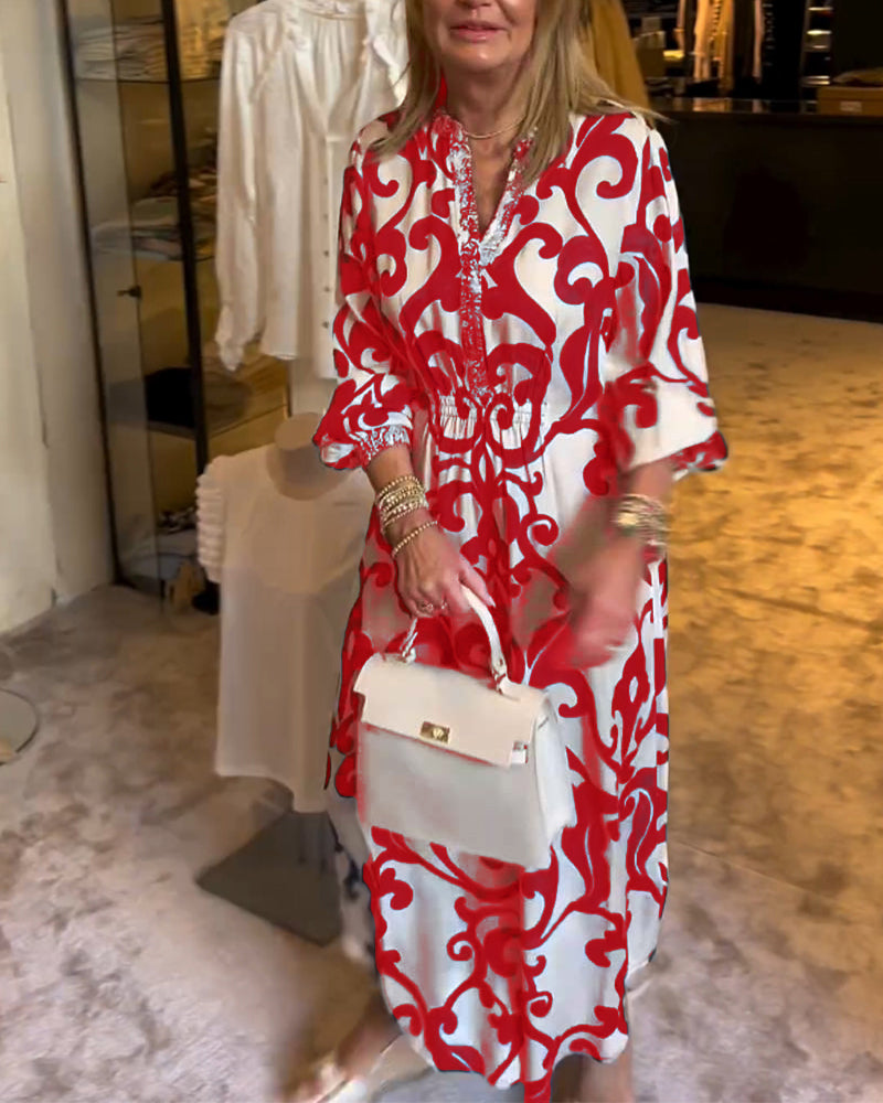 V-Neck Printed Loose Dress