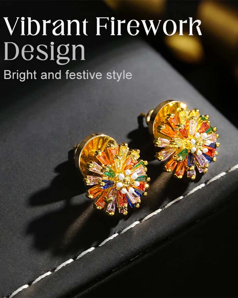 Colorful Firework Stud Earrings 💎 Zirconia Design & Minimalist Elegant