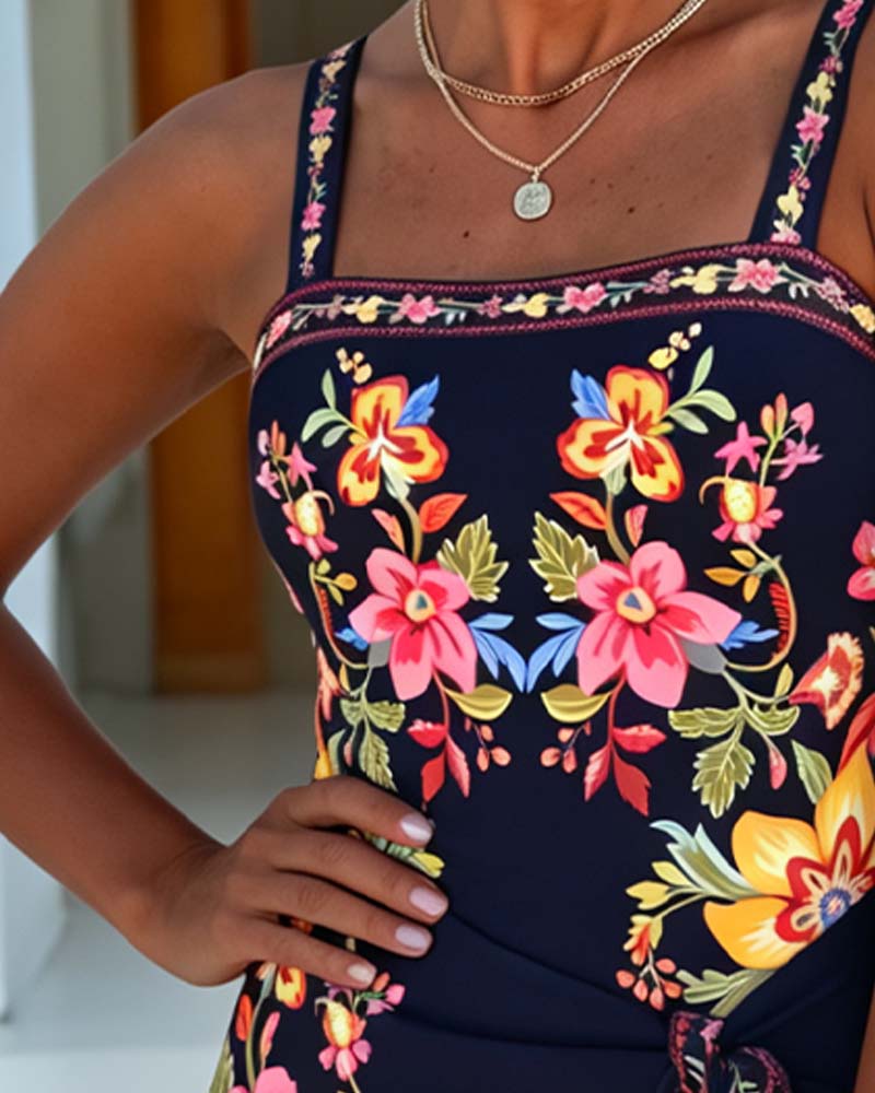 Vintage Floral Wrap Skirt One-Piece