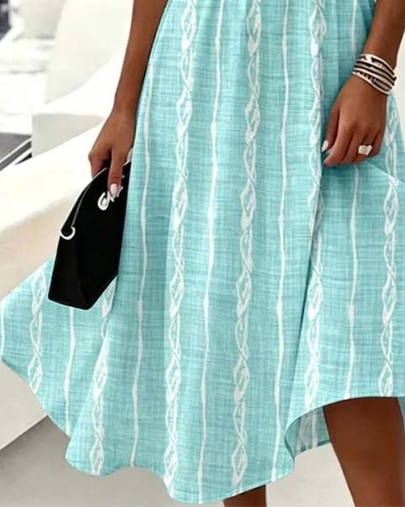 Crew Neck Sleeveless Striped Fitted Waist Dress