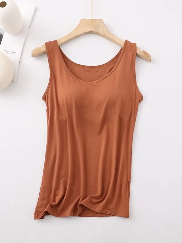Women's Tank Top with Built-In Bra, Sleeveless Casual Basic Round Neck Regular