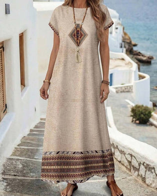 Round Neck Overlap Print Dress