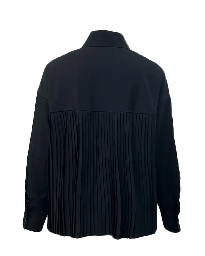 Stylish Solid Color Pleated Blouse