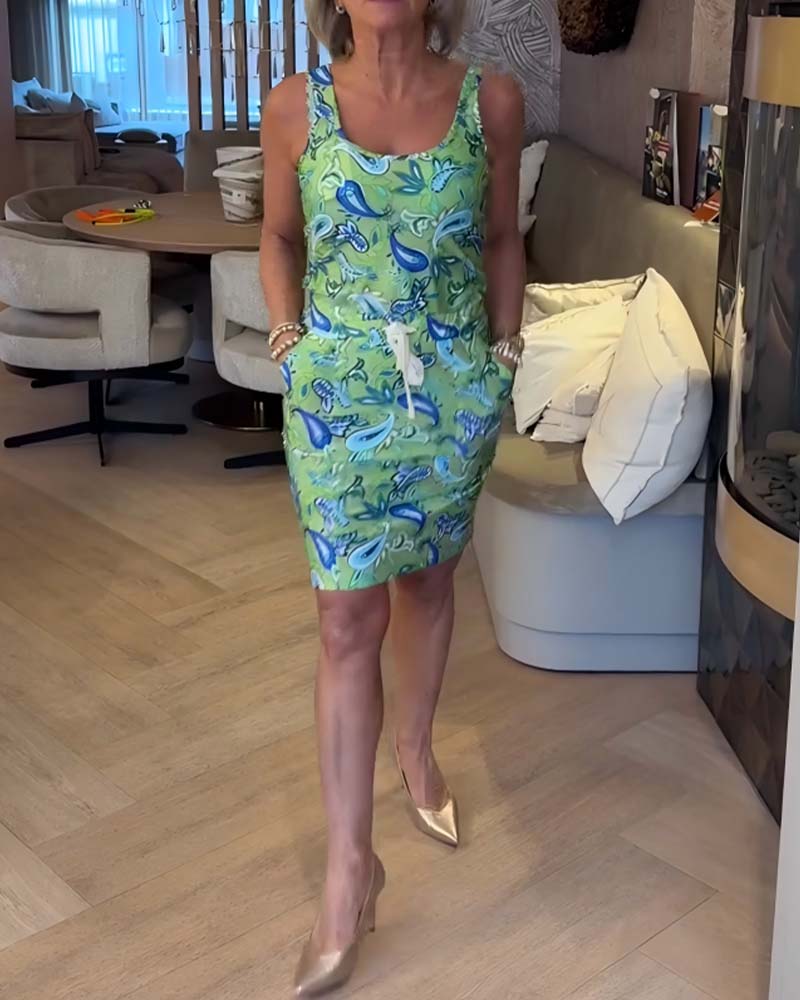 Sleeveless Slim-Fitting Strappy Cashew Flower Dress