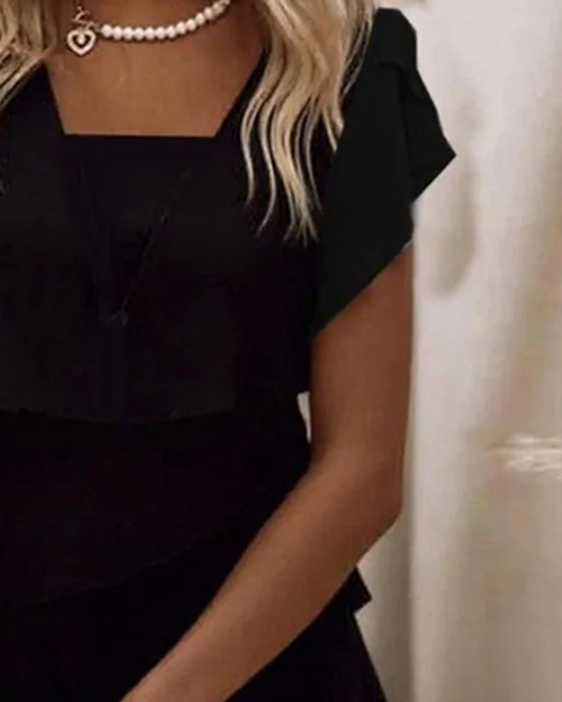 Square Neck Tiered Solid Dress