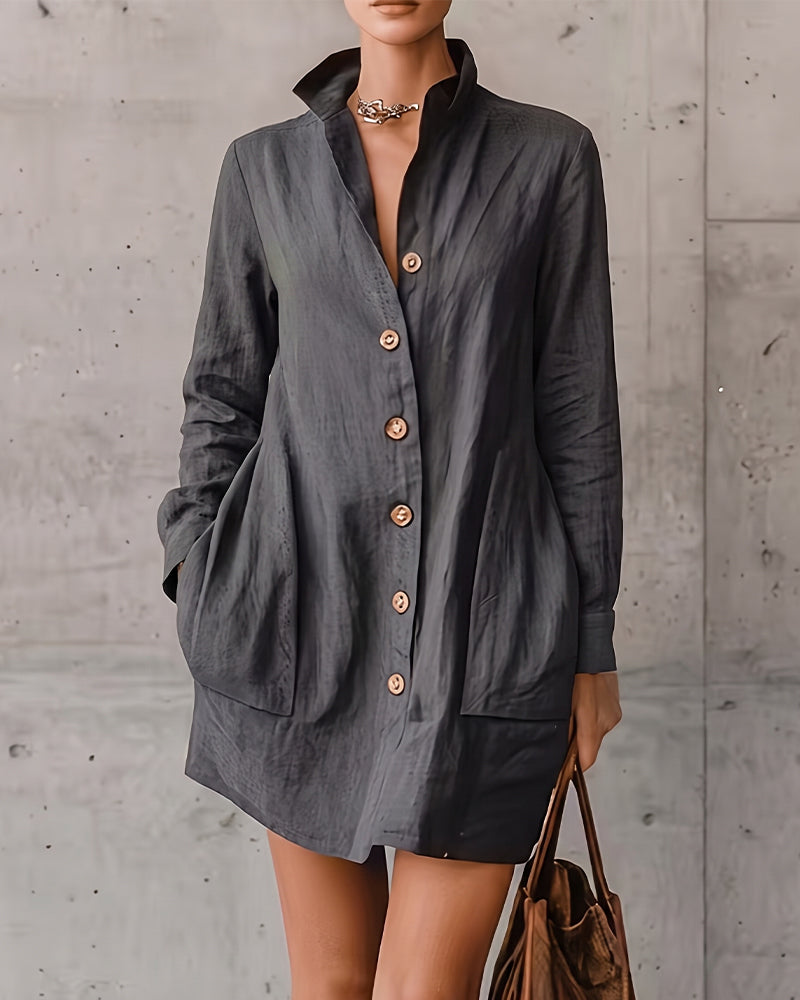 Lapel Button Pocket Dress