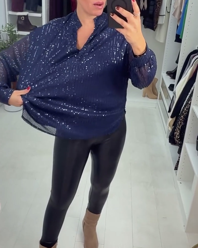 V-Neck Sequined Workwear Blouse