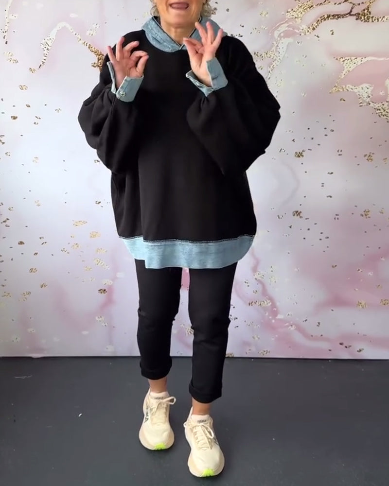 Casual contrast color lantern sleeve hoodie