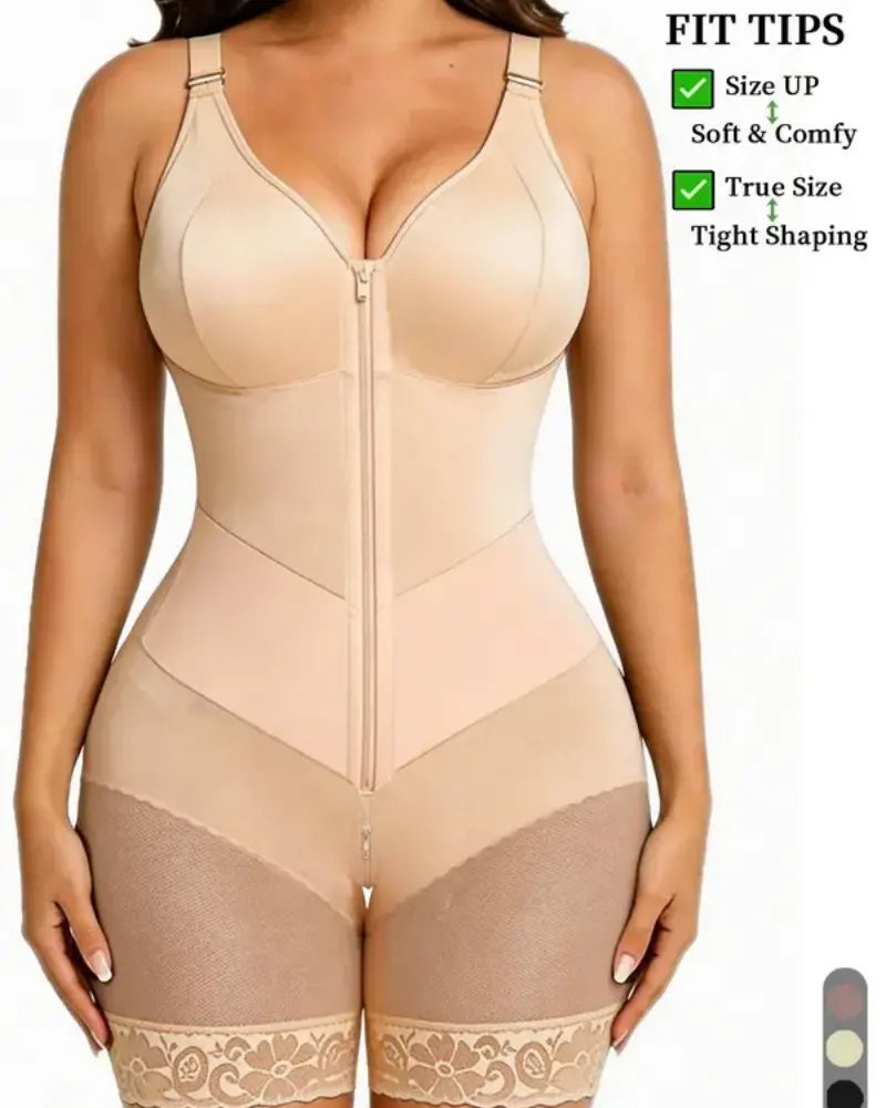 Women's Zip-Up Lace Tummy Control Shapewear Bodysuit