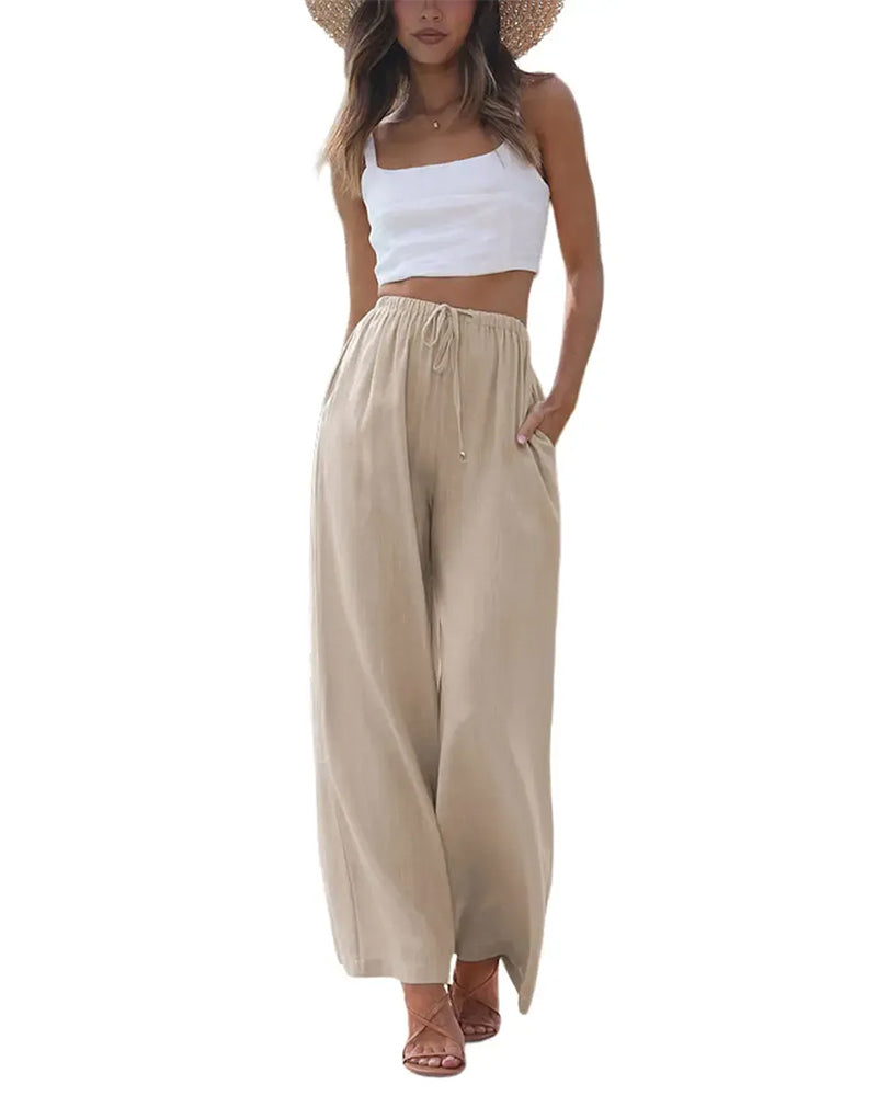 Loose Fit Casual Drawstring Wide Leg Pants
