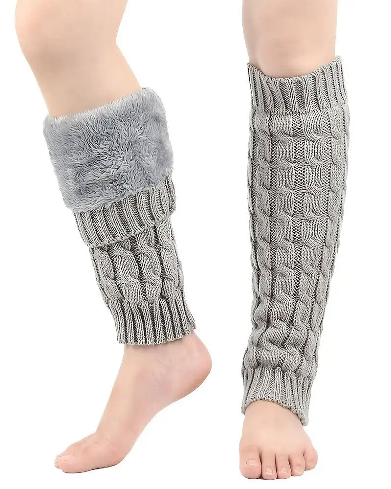 Fleece Lined Cable Knit Leg Warmers Thermal Boot Cuffs