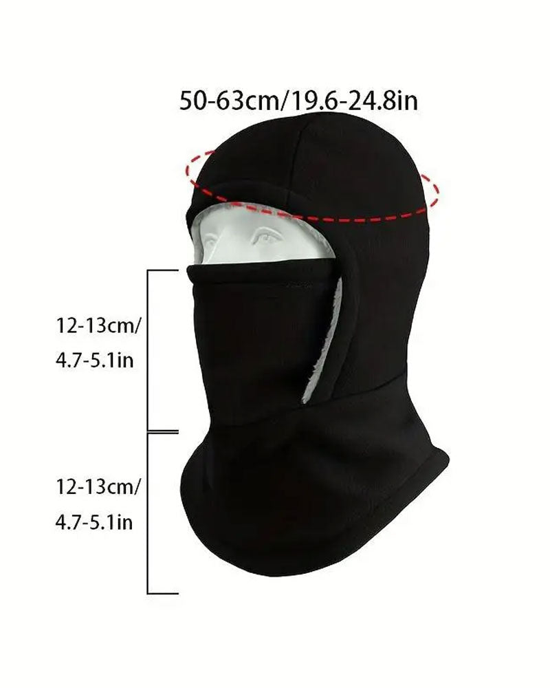 Winter 2 In 1 Hat And Face Mask Windproof Thick Fleece Lining For Outdoor Sports Black