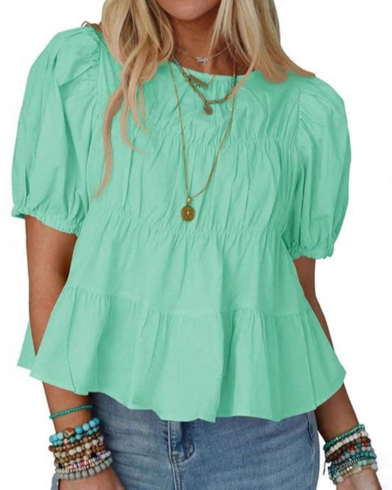 Puff Sleeve Loose Fit Ruffled Blouse