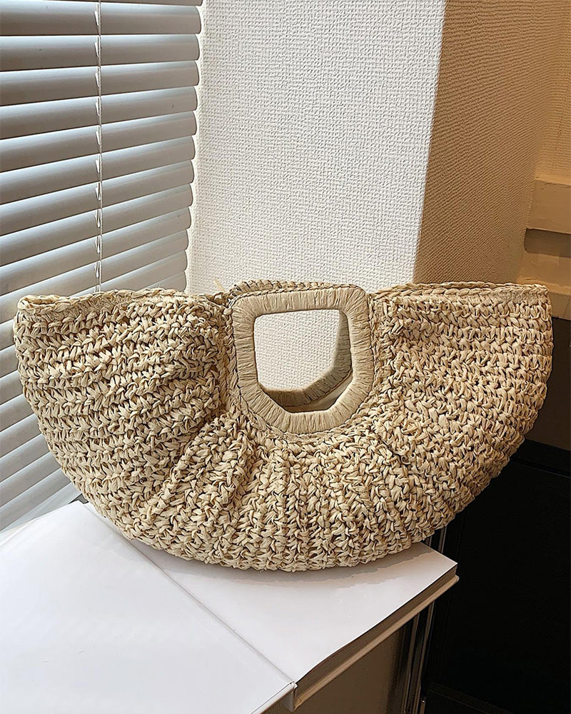 Moon-Shaped Straw Bag
