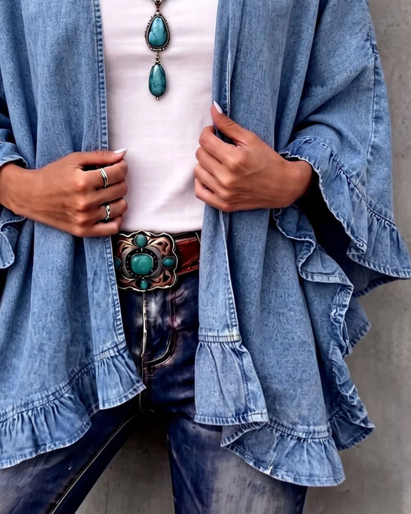 Denim Ruffle Loose Coat