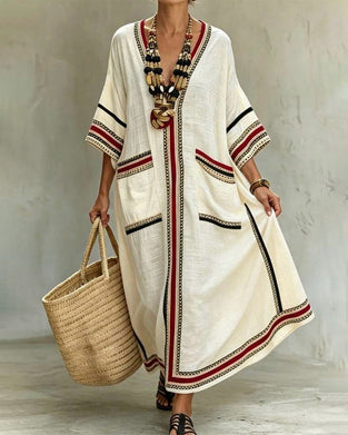 Casual V-Neck Stripe Maxi Dress