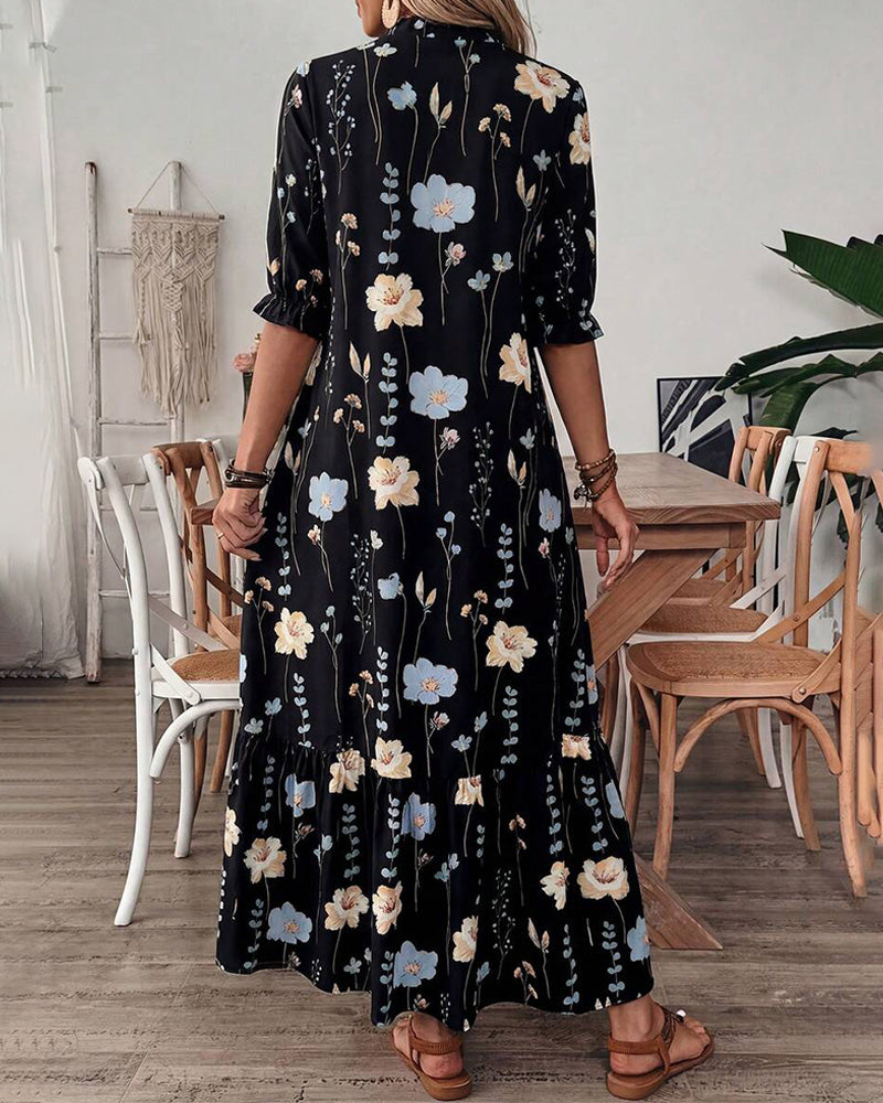 Floral Lapel Maxi Dress