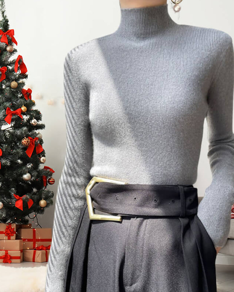 Half-High Neck Knitted Sweater