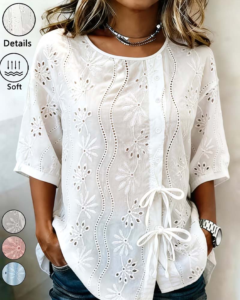 Side Tie Cut-Out Blouse